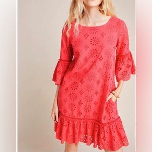 NWT Anthropologie Pink Eyelet Dress Size 8 with Pockets